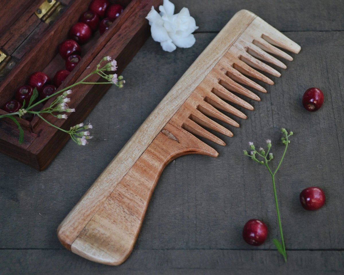 Neem Wood Hair Comb – Handle – Hair Comb on Brown Living™. SKU: AS - NCH - 002_24BL4. Img 1.
