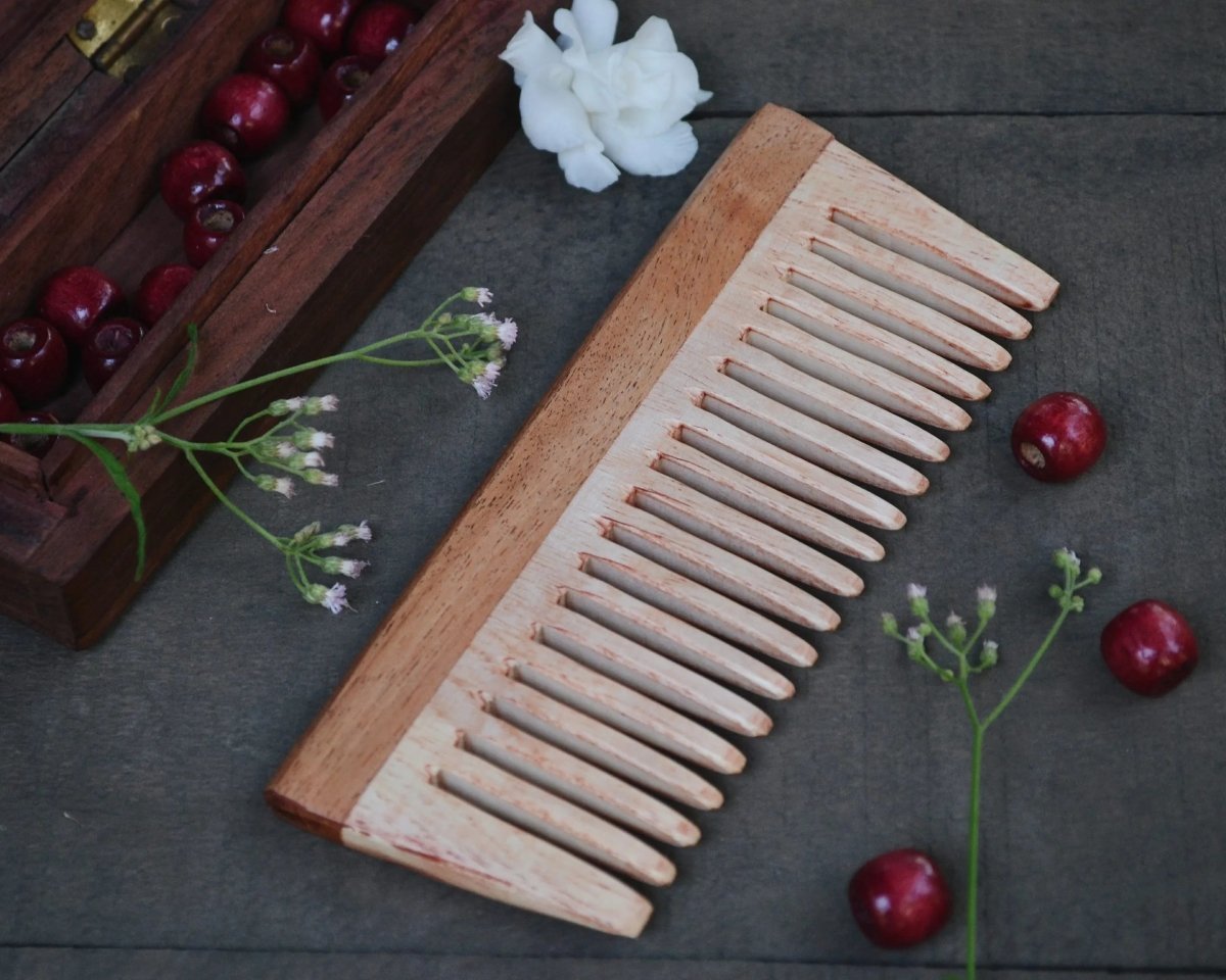 Neem Wood Hair Comb – Small – Hair Comb on Brown Living™. SKU: AS - NCH - 002_24BL1. Img 2.