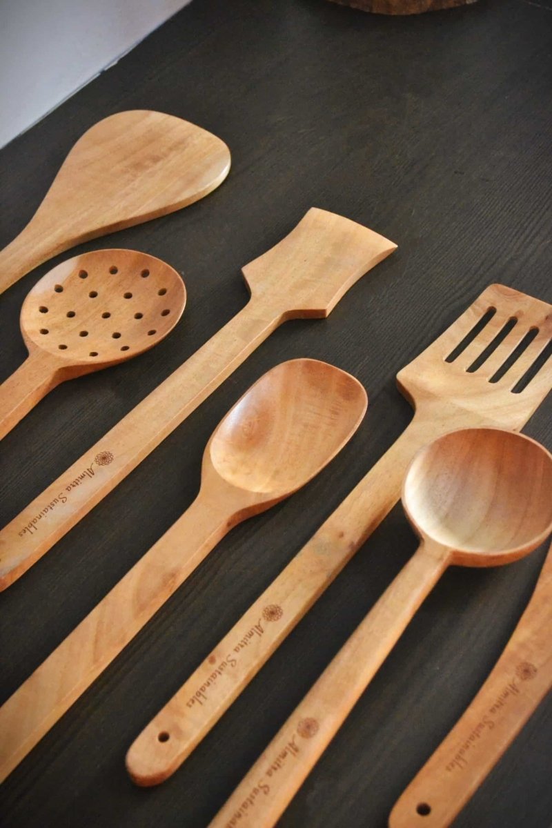 Neem Wood Kitchen Ladle Set (Set of 7) – Kitchen Tools on Brown Living™. SKU: AS - NWKL - 007. Img 2.