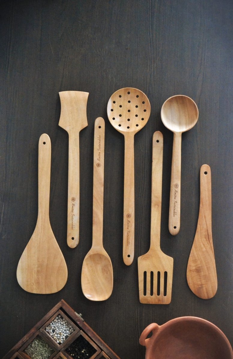 Neem Wood Kitchen Ladle Set (Set of 7) – Kitchen Tools on Brown Living™. SKU: AS - NWKL - 007. Img 4.