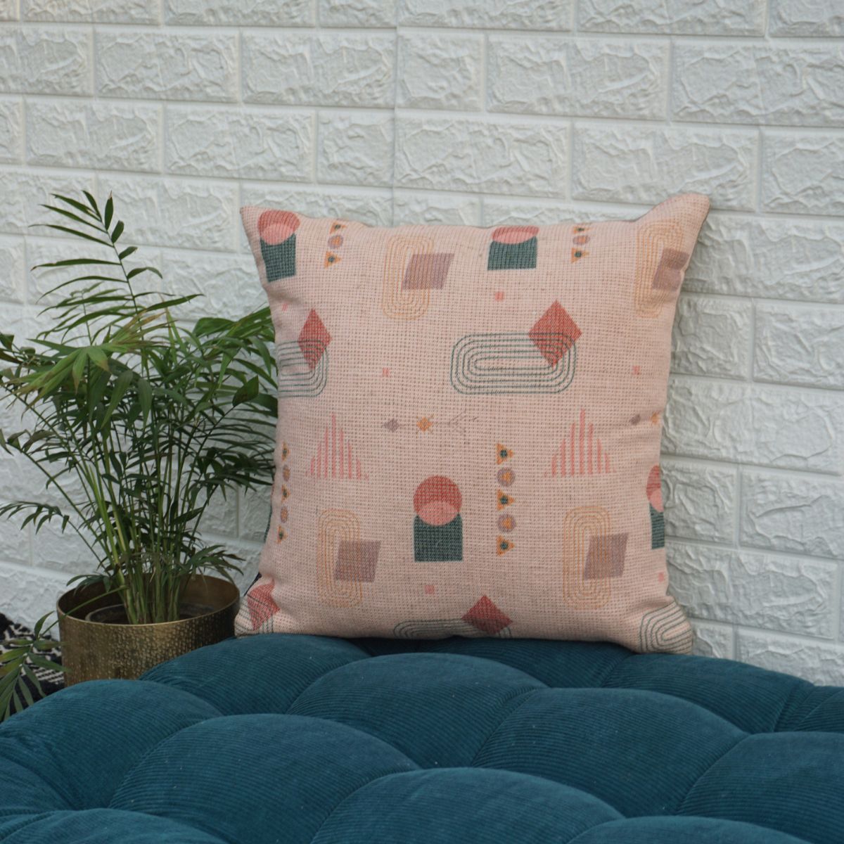 Nomad Nights Printed Jute Boho Cushion Cover 18X18 inches | Verified Sustainable by Brown Living™