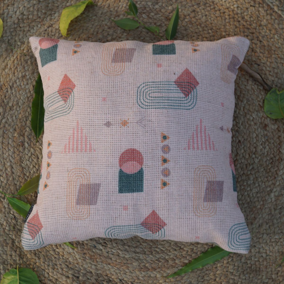 Nomad Nights Printed Jute Boho Cushion Cover 18X18 inches | Verified Sustainable by Brown Living™