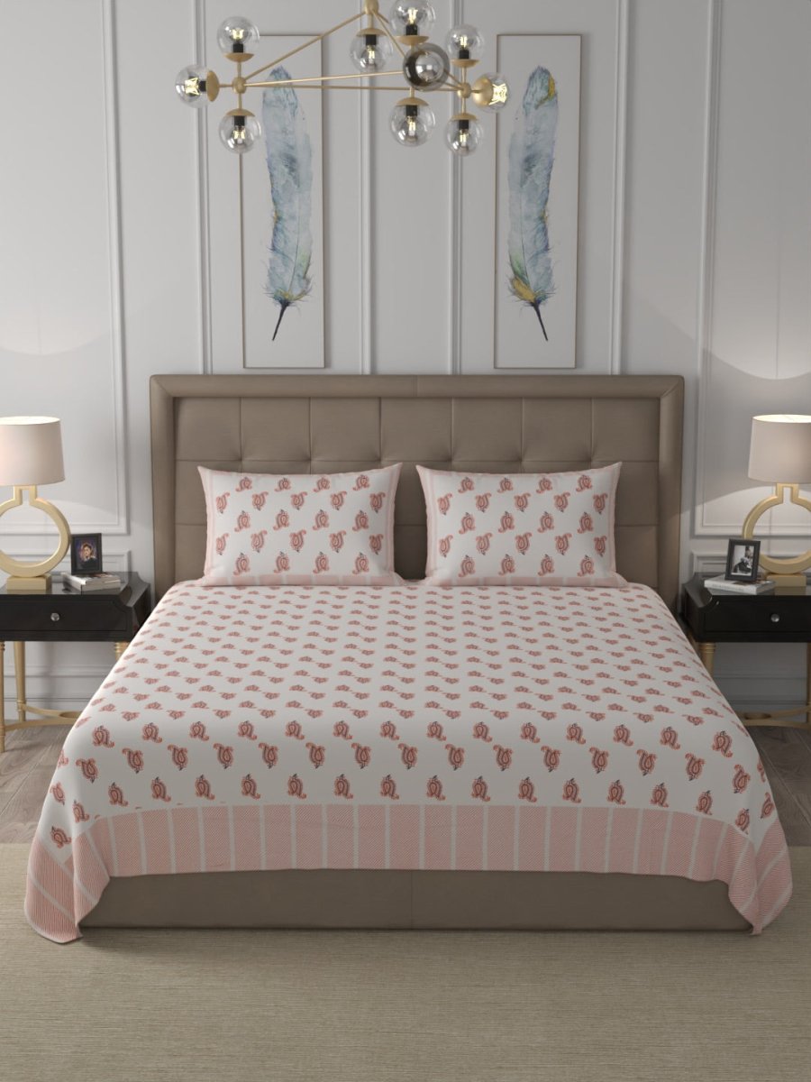 Orange Elegant Hand Block Paisley Print Cotton Super King Size Bedding Set | Verified Sustainable by Brown Living™