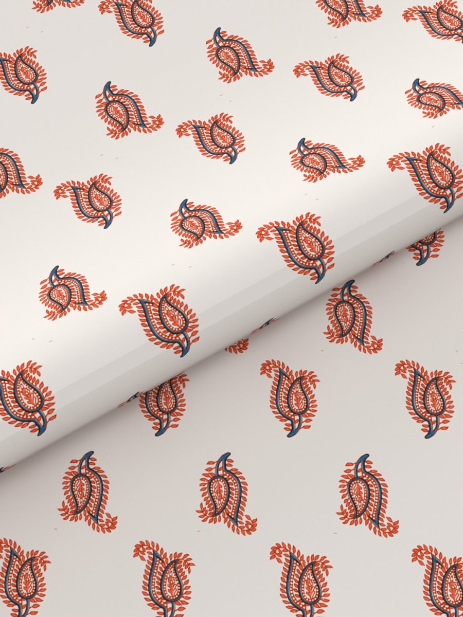 Orange Elegant Hand Block Paisley Print Cotton Super King Size Bedding Set | Verified Sustainable by Brown Living™