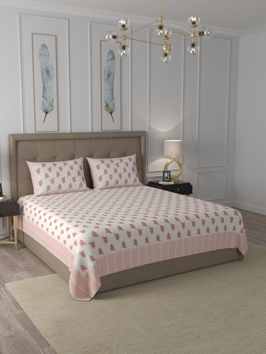 Orange Elegant Hand Block Paisley Print Cotton Super King Size Bedding Set | Verified Sustainable by Brown Living™