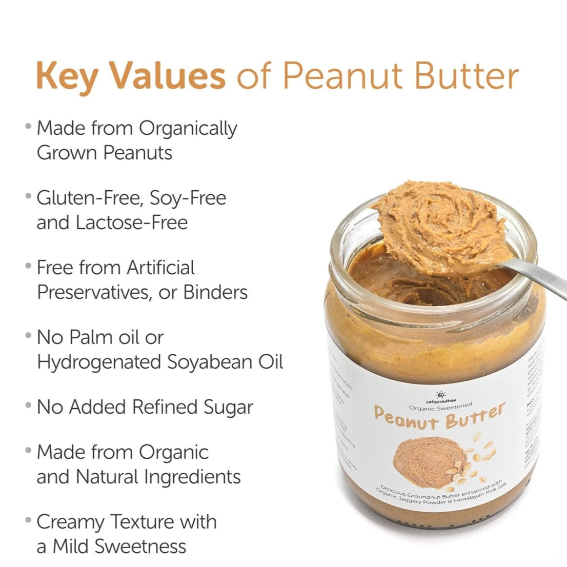 Organic Creamy Peanut Butter 500g - Sweetened with Jaggery – Jams & Spreads on Brown Living™. SKU: 1DS - PbCreS5H. Img 4.