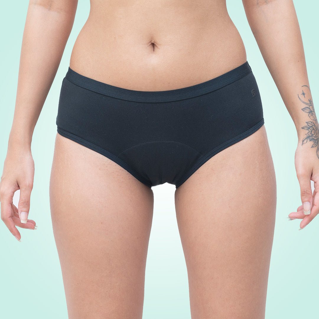 Organic Reusable Incontinence Underwear For Women - Black – Womens Underwear on Brown Living™. SKU: INC.BLK - XS. Img 1.