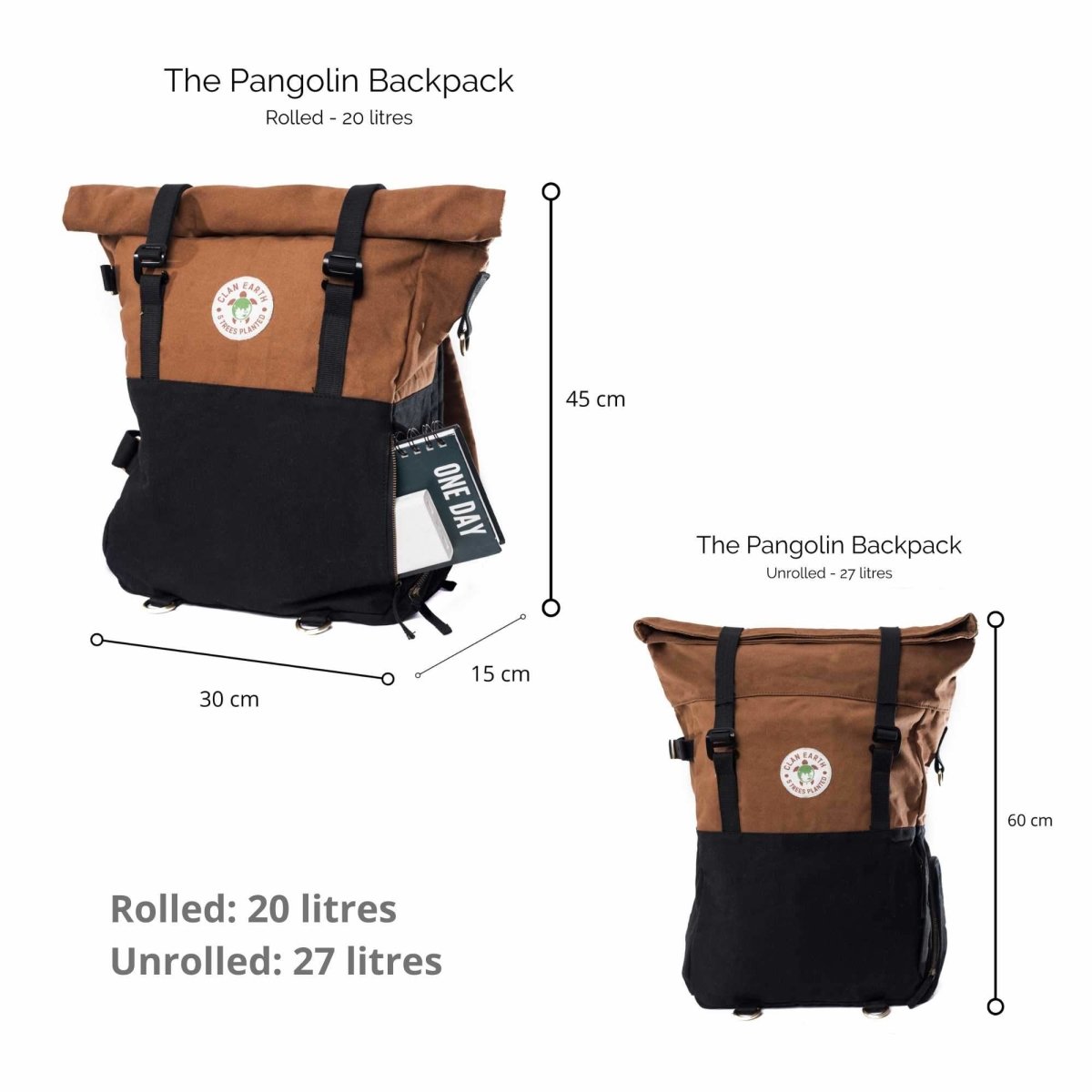 Pangolin Backpack - Canvas Rolltop Travel Backpack - Walnut Brown | Verified Sustainable by Brown Living™