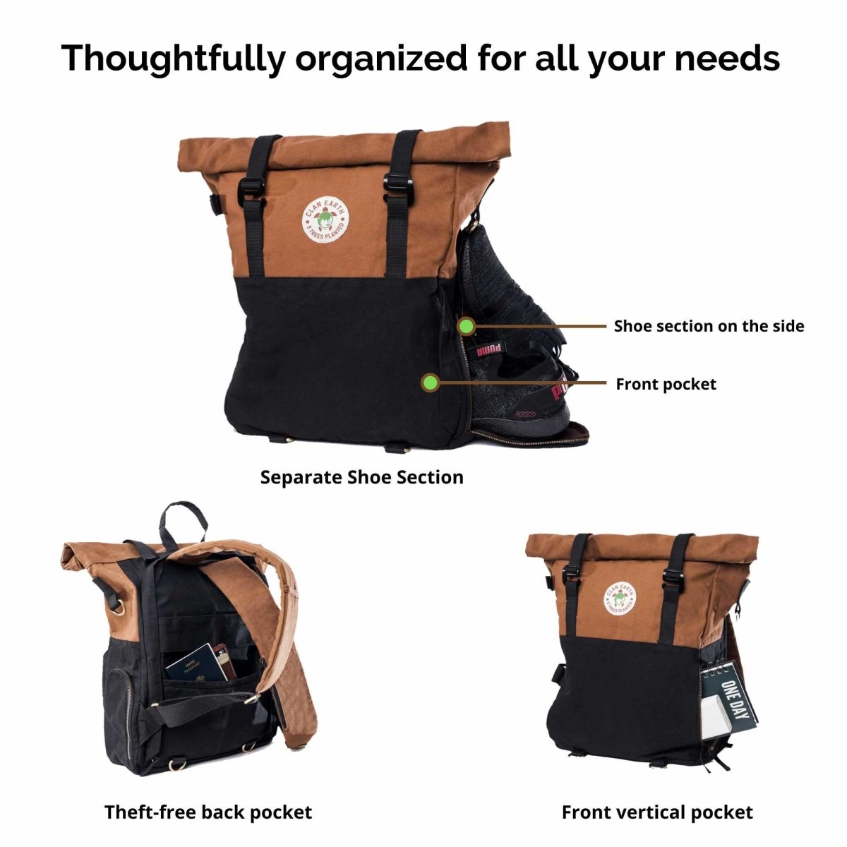Pangolin Backpack - Canvas Rolltop Travel Backpack - Walnut Brown | Verified Sustainable by Brown Living™