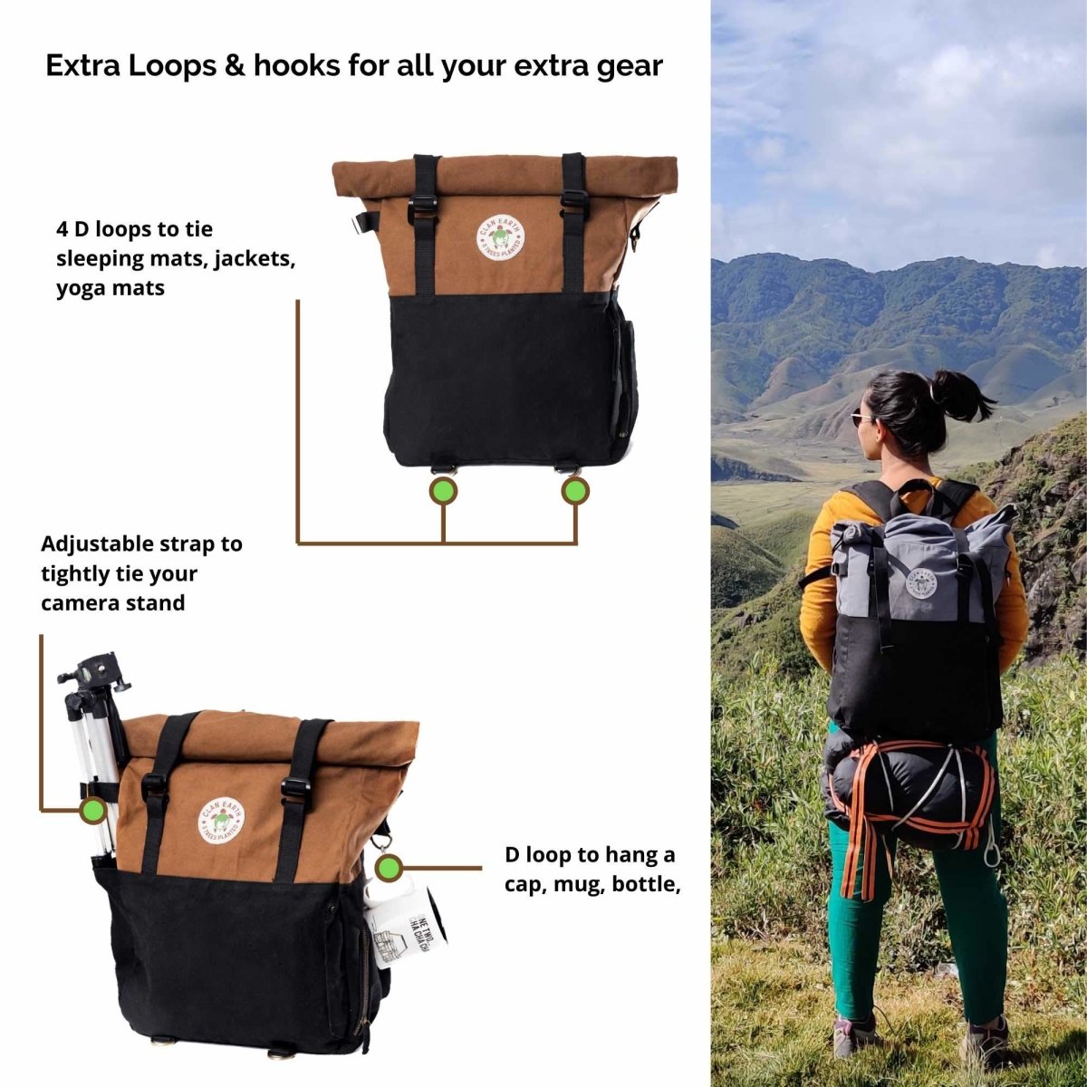 Pangolin Backpack - Canvas Rolltop Travel Backpack - Walnut Brown | Verified Sustainable by Brown Living™