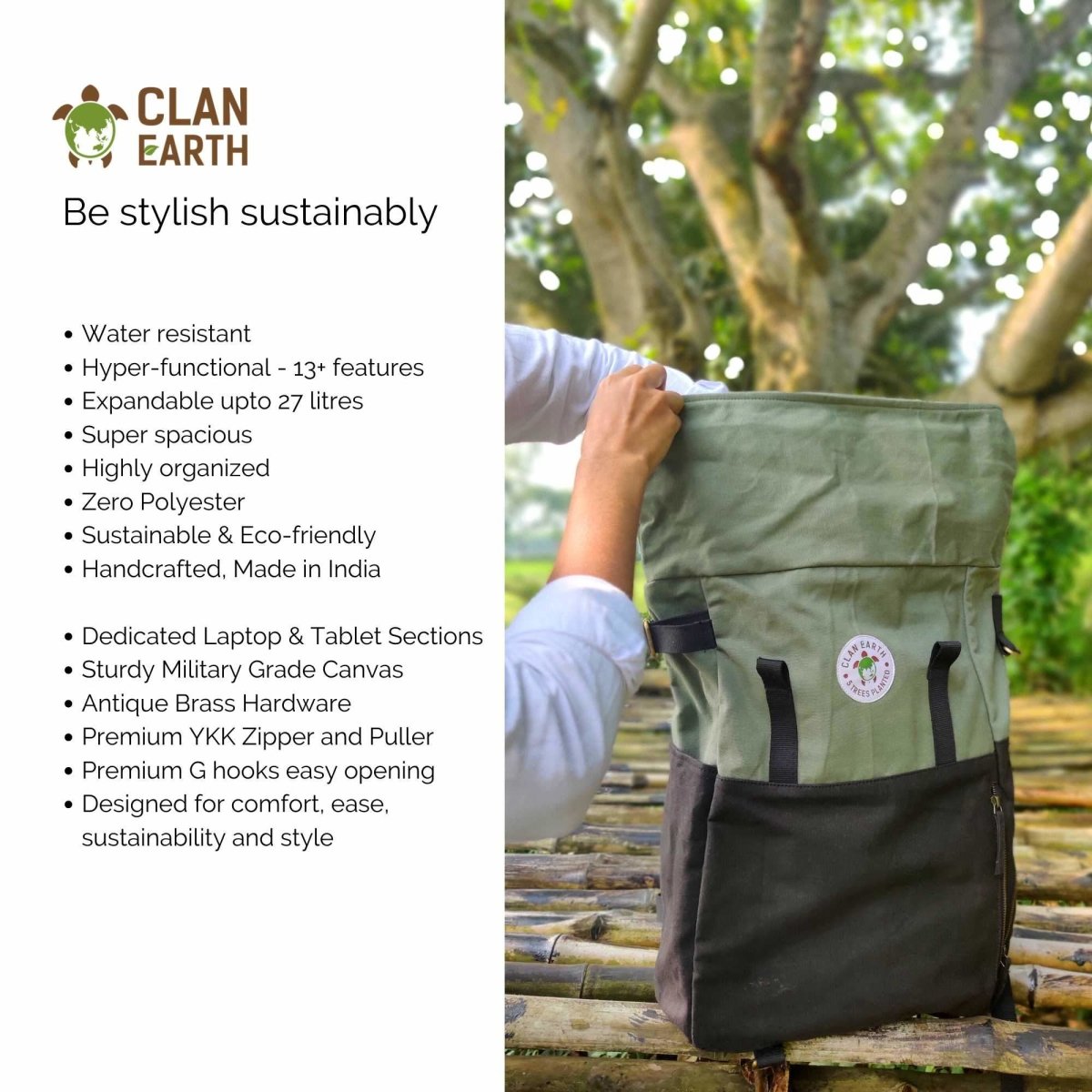 Pangolin Backpack - Canvas Rolltop Travel Backpack - Walnut Brown | Verified Sustainable by Brown Living™