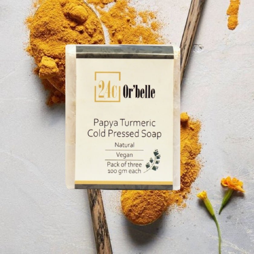 Papaya Turmeric Cold Pressed Soap - Pack of 3 - 100 g Each – Body Soap on Brown Living™. SKU: SKIE13. Img 1.