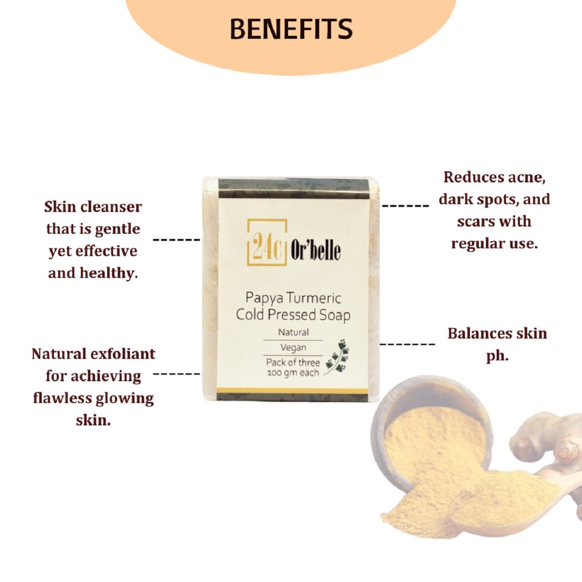 Papaya Turmeric Cold Pressed Soap - Pack of 3 - 100 g Each – Body Soap on Brown Living™. SKU: SKIE13. Img 3.