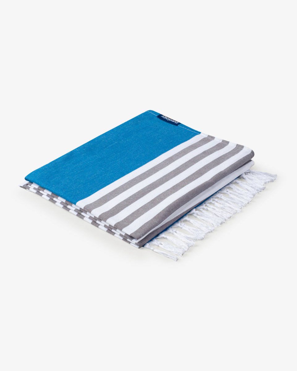 Peacock Blue Bamboo & Cotton Blend Woven Towel | Tula stripe – Bath Linens on Brown Living™. SKU: WBT003. Img 5.