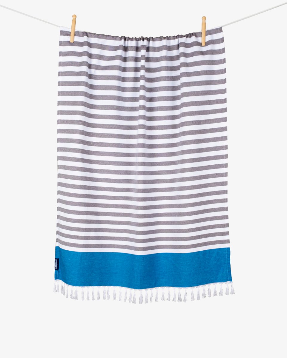 Peacock Blue Bamboo & Cotton Blend Woven Towel | Tula stripe – Bath Linens on Brown Living™. SKU: WBT003. Img 6.