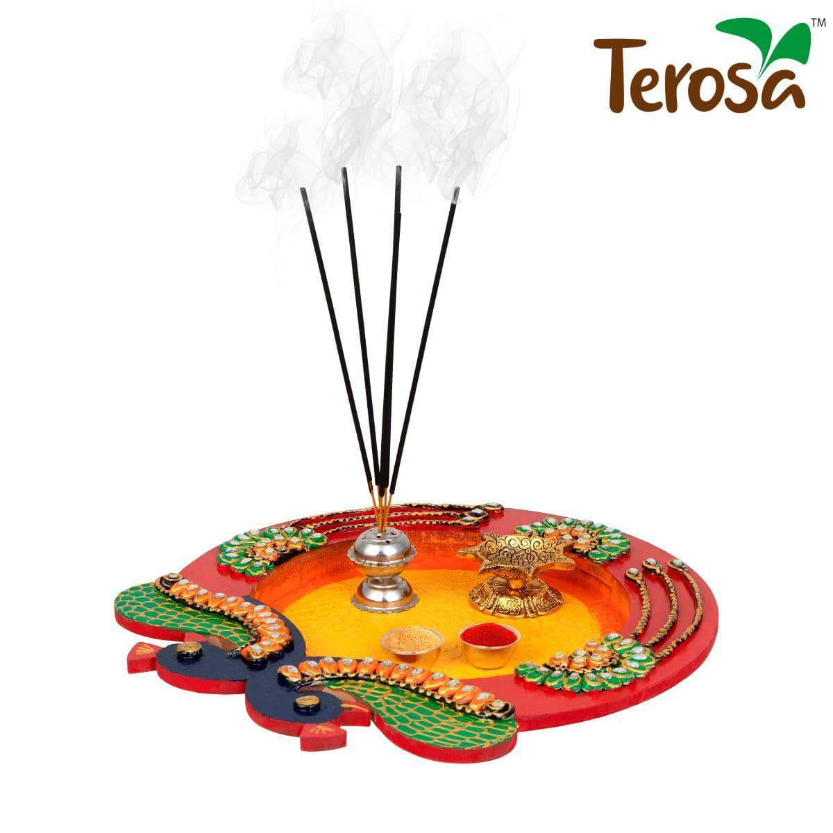 Peacocks Embrace Pooja Thali Handicraft Wooden | Verified Sustainable by Brown Living™