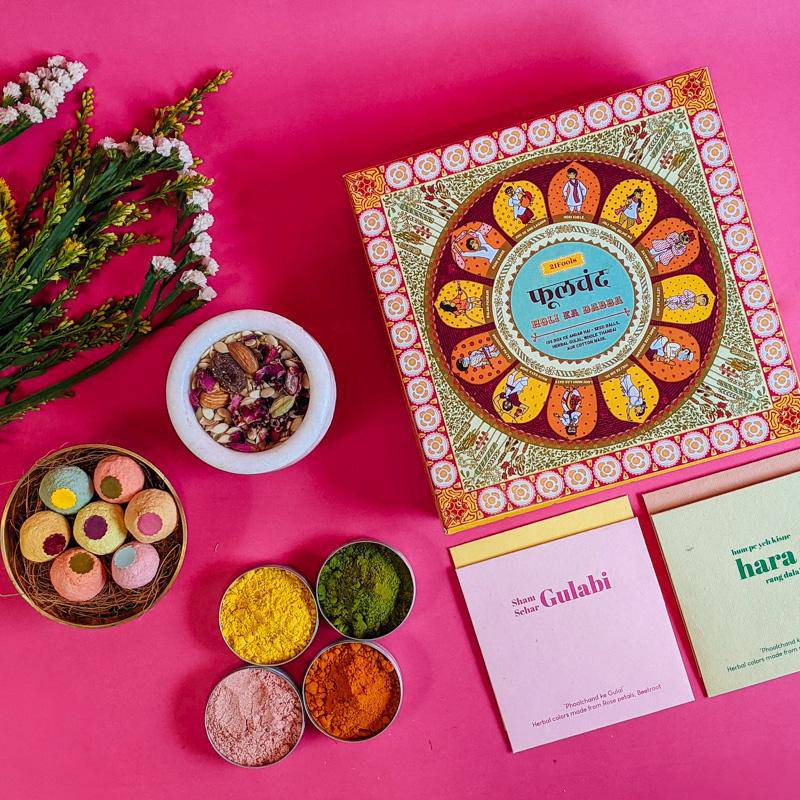 Phoolchand - Holi Dabba with Herbal Colours, Seed Balls & Plantable Holi Card - Best Holi Gift – Gift Giving on Brown Living™. SKU: 172 - 05552 - 21FO - 113. Img 2.