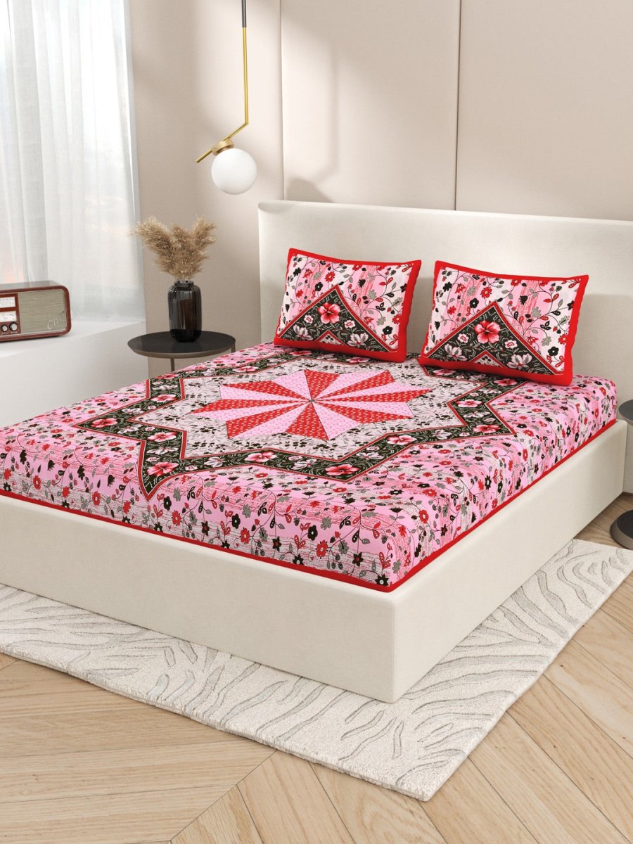 Pink Interiors Paisley Hand Printed Cotton Queen Size Bedding Set | Verified Sustainable by Brown Living™