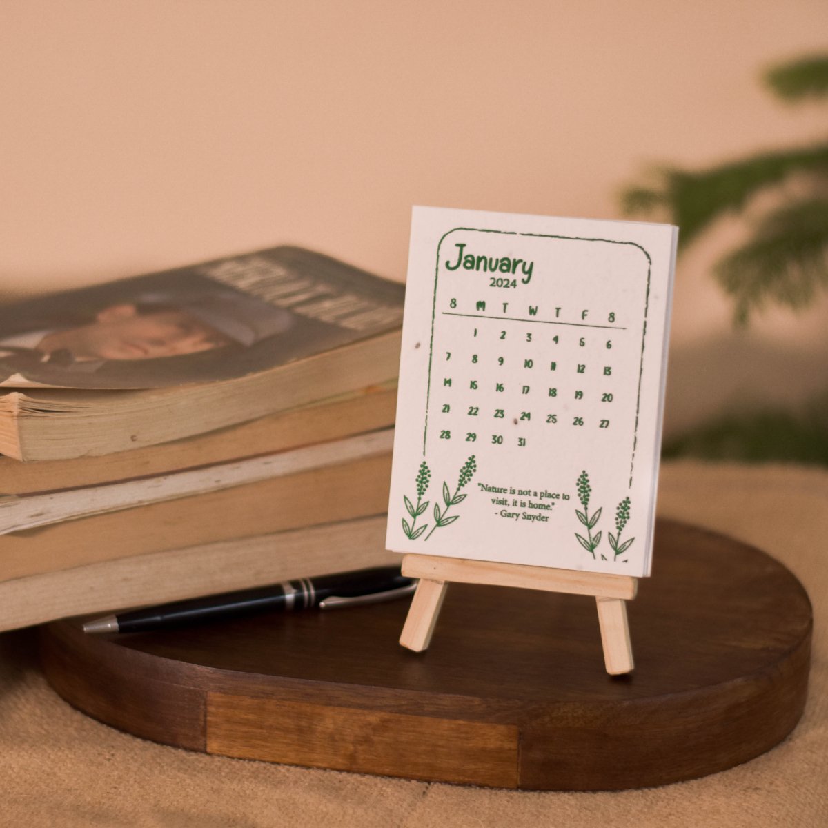 Buy Plantable Seed Paper Calendar 2024 with Wooden Easel Stand Online on  Brown Living