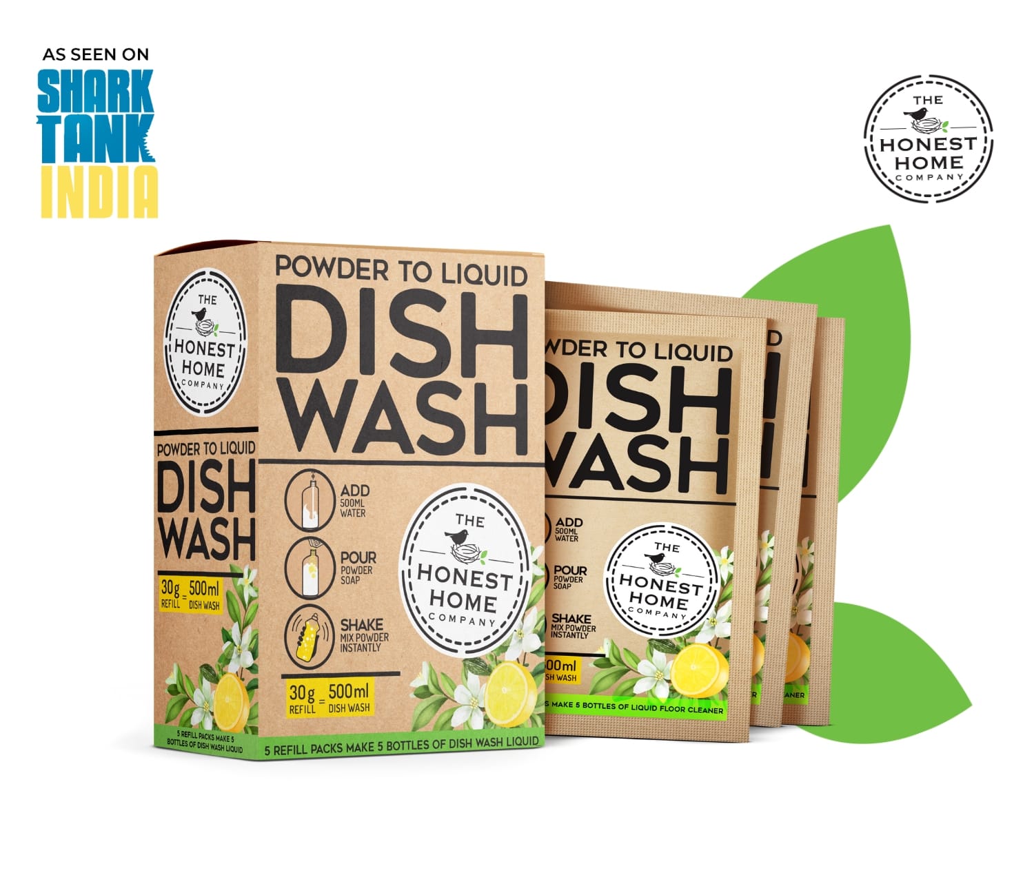 Powder to Liquid Dish Wash Refill - 2.5L (5x500ml) | Verified Sustainable by Brown Living™