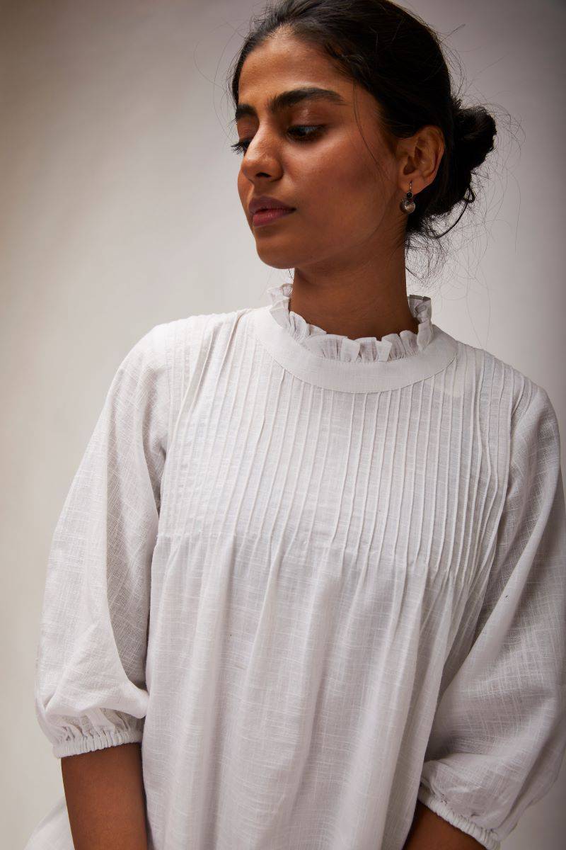 Pretty Pintuck Dress - White | Verified Sustainable by Brown Living™