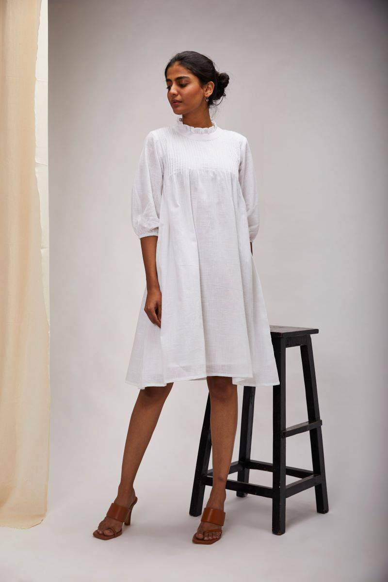 Pretty Pintuck Dress - White | Verified Sustainable by Brown Living™