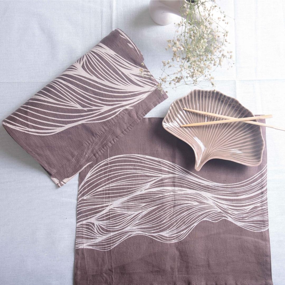 Table Mats | Pure Hemp Hand Printed Placemats | 16x14 inch – Table Linens on Brown Living™. SKU: PRA033TM02. Img 2.