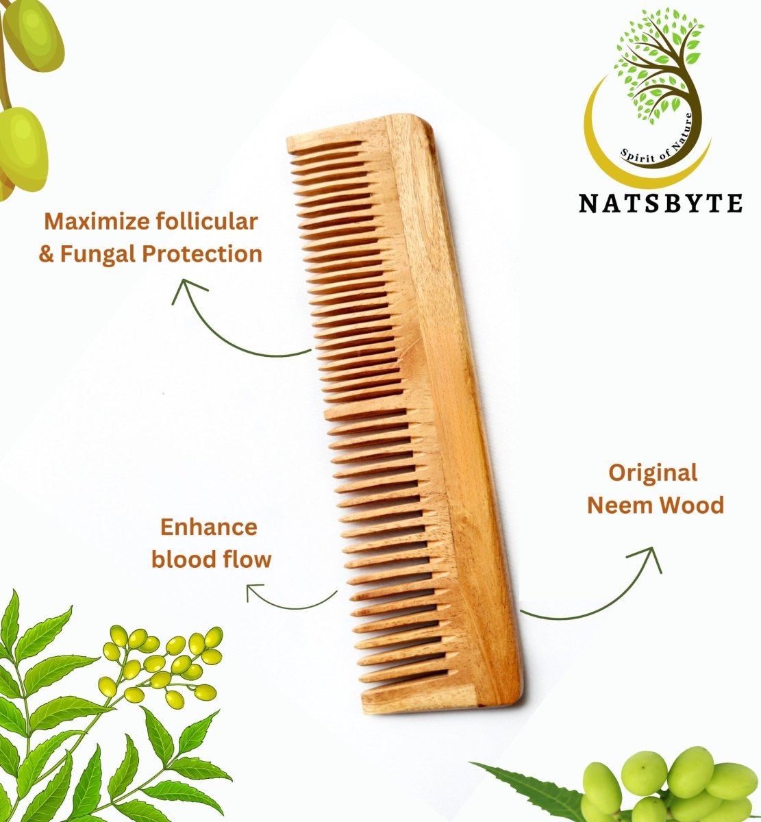 Pure Kacchi Neem Wood Comb Pack Combo - 01 (Pack of 2) – Hair Comb on Brown Living™. SKU: TET08. Img 3.