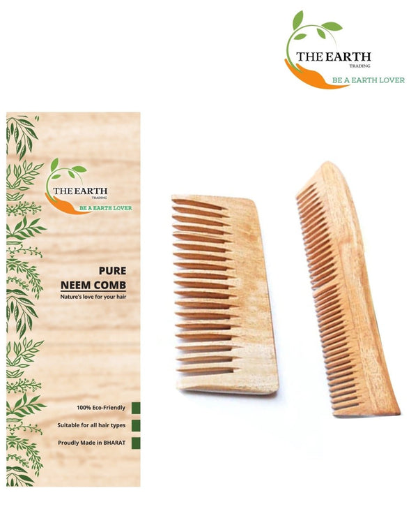 Pure Kacchi Neem Wood Comb Pack Combo -04 (Pack of 2) | Verified Sustainable Hair Comb on Brown Living™