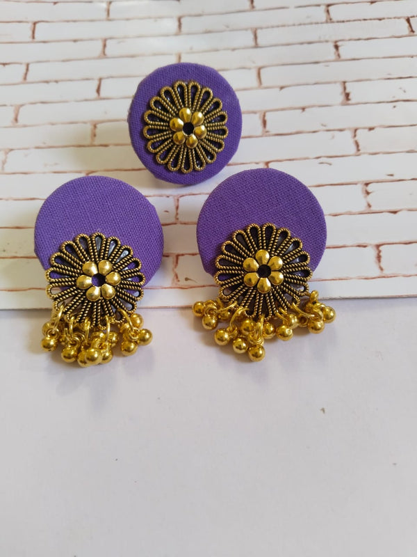 Purple Golden Round Studs Earrings with Adjustable Ring Set | Verified Sustainable Womens earrings on Brown Living™
