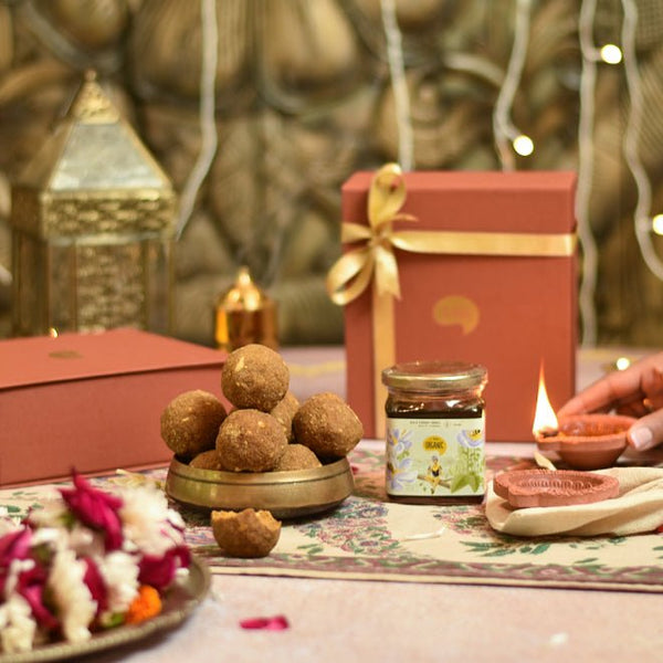 Buy Pyaar Bhara Diwali Hamper | Mithai | Diya | Honey | Shop Verified Sustainable Healthy Snacks on Brown Living™