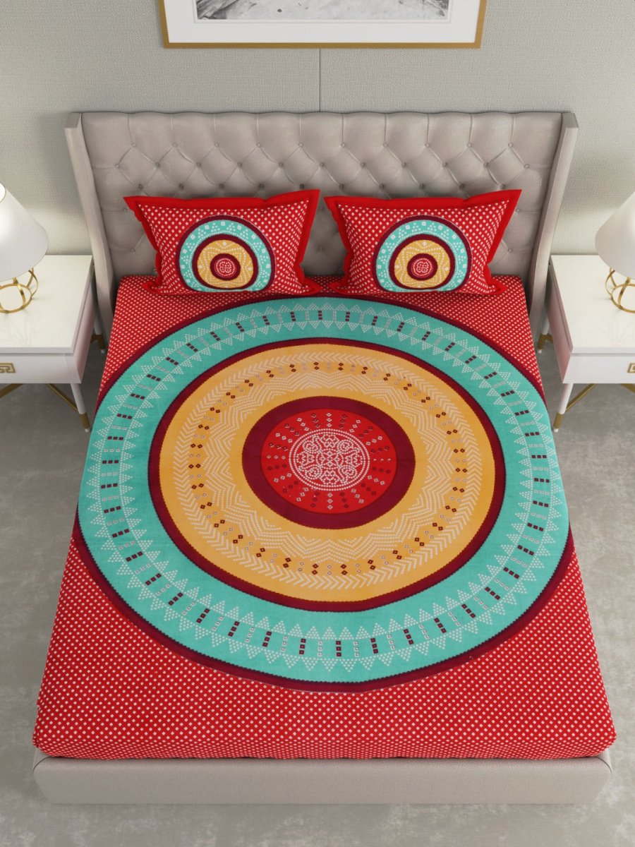 Red Hand Block Geometric Print Pure Cotton King Size Bedding Set | Verified Sustainable by Brown Living™