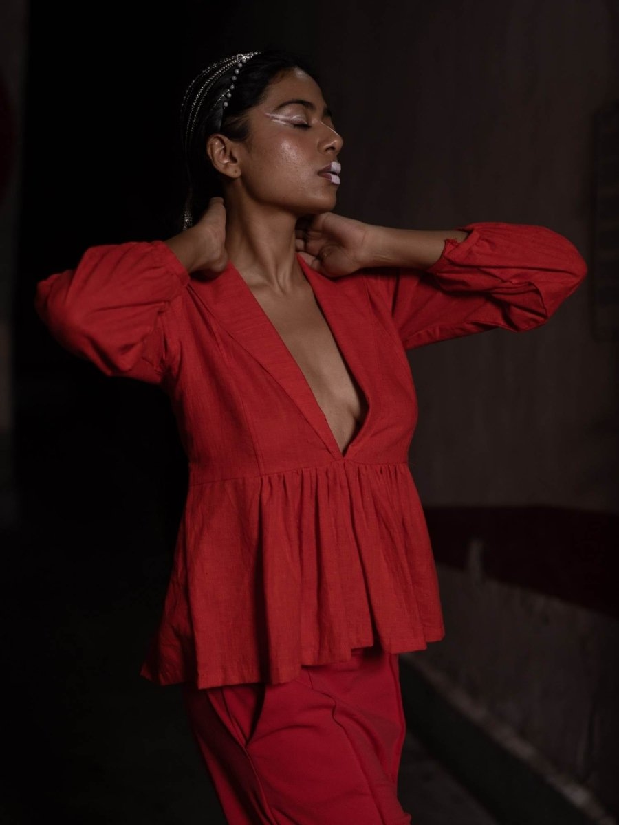 Red Hot Top | Yarn Dyed 100% Cotton | Womens Top – Womens Top on Brown Living™. SKU: URH - XS. Img 5.