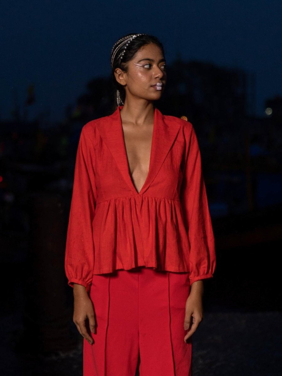 Red Hot Top | Yarn Dyed 100% Cotton | Womens Top – Womens Top on Brown Living™. SKU: URH - XS. Img 1.