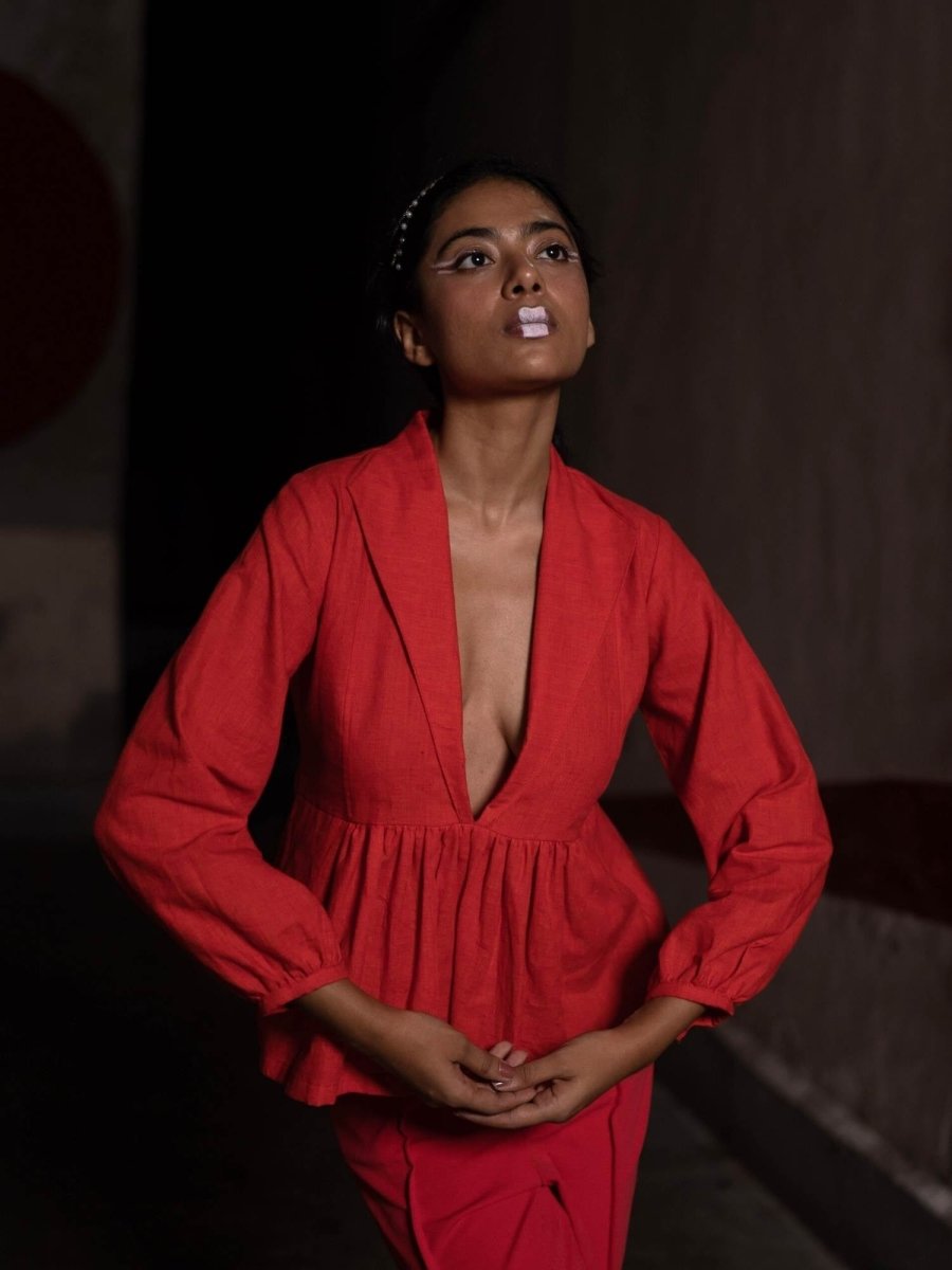 Red Hot Top | Yarn Dyed 100% Cotton | Womens Top – Womens Top on Brown Living™. SKU: URH - XS. Img 2.