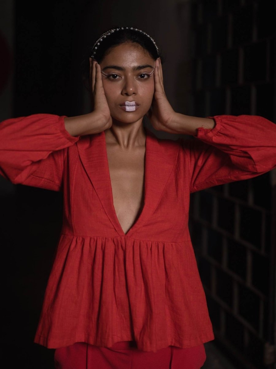 Red Hot Top | Yarn Dyed 100% Cotton | Womens Top – Womens Top on Brown Living™. SKU: URH - XS. Img 4.