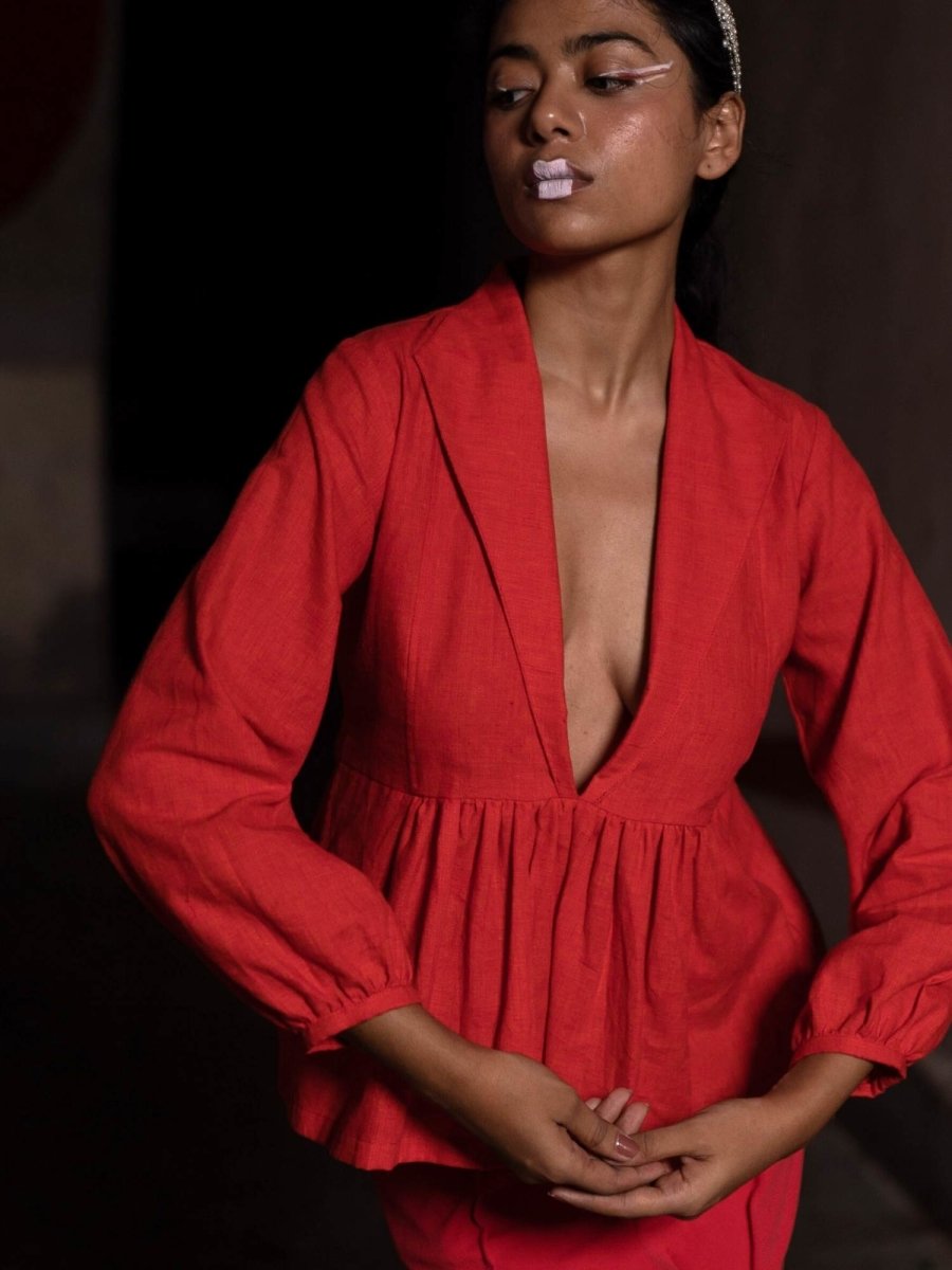 Red Hot Top | Yarn Dyed 100% Cotton | Womens Top – Womens Top on Brown Living™. SKU: URH - XS. Img 3.