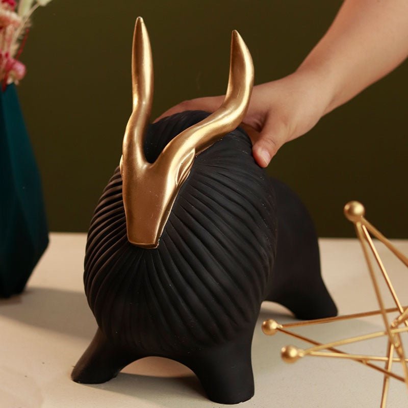 Resin Golden Horned Yak figurines - Black – Wall Decor on Brown Living™. SKU: 337512. Img 3.