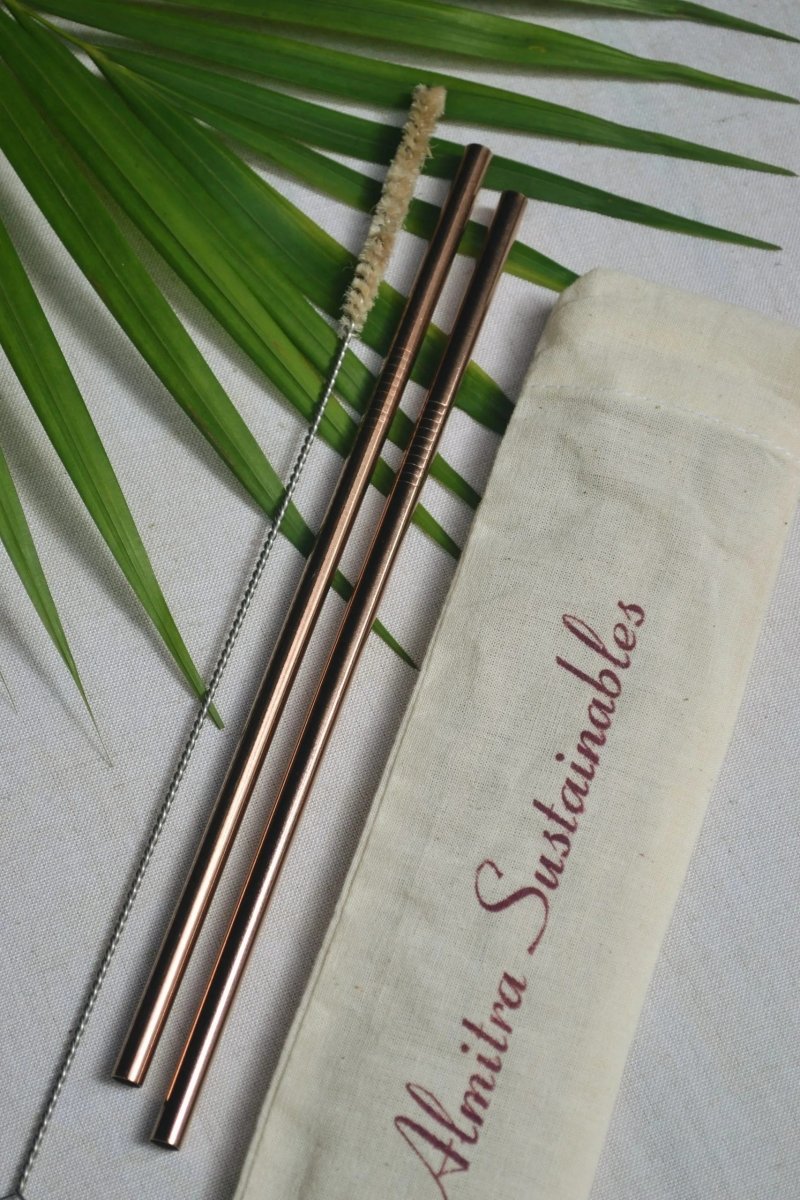 Reusable Copper Straw (Straight) Pack of 2 with Cleaner – Drinking Straws & Stirrers on Brown Living™. SKU: AS - CSS - 002. Img 1.