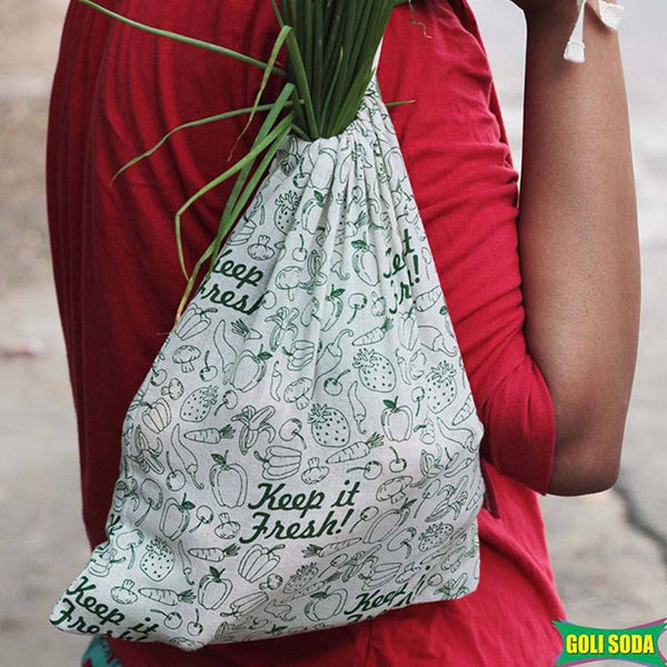 Buy Reusable Cotton Bag for Veggies, Roti, Sprouting & Paneer - Keep it Fresh - Set of 2 Small | Shop Verified Sustainable Fridge Vegetable Bags on Brown Living™