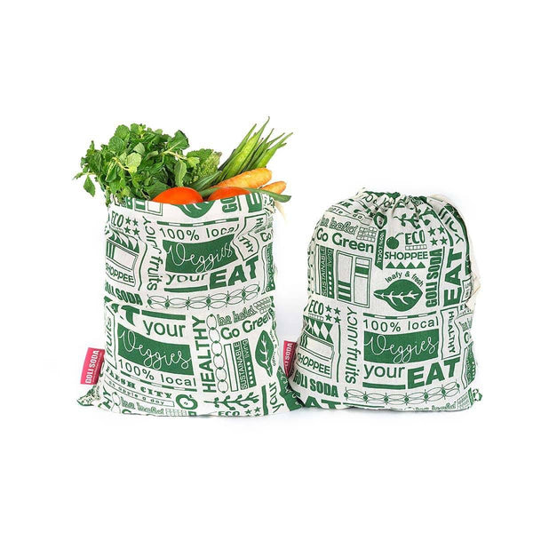Buy Reusable Cotton Go Green - Set of 2 Small & Big - for Veggies, Roti, Sprouting & Paneer | Shop Verified Sustainable Fridge Vegetable Bags on Brown Living™
