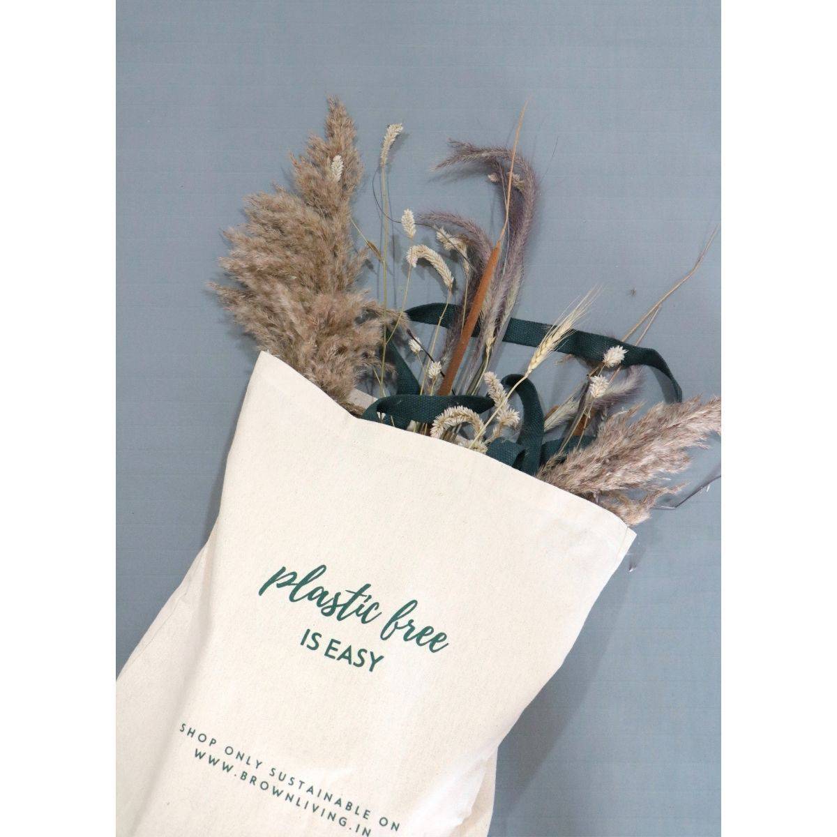 Reusable Cotton Tote Bag - Plastic Free Is Easy - Off White | Verified Sustainable by Brown Living™