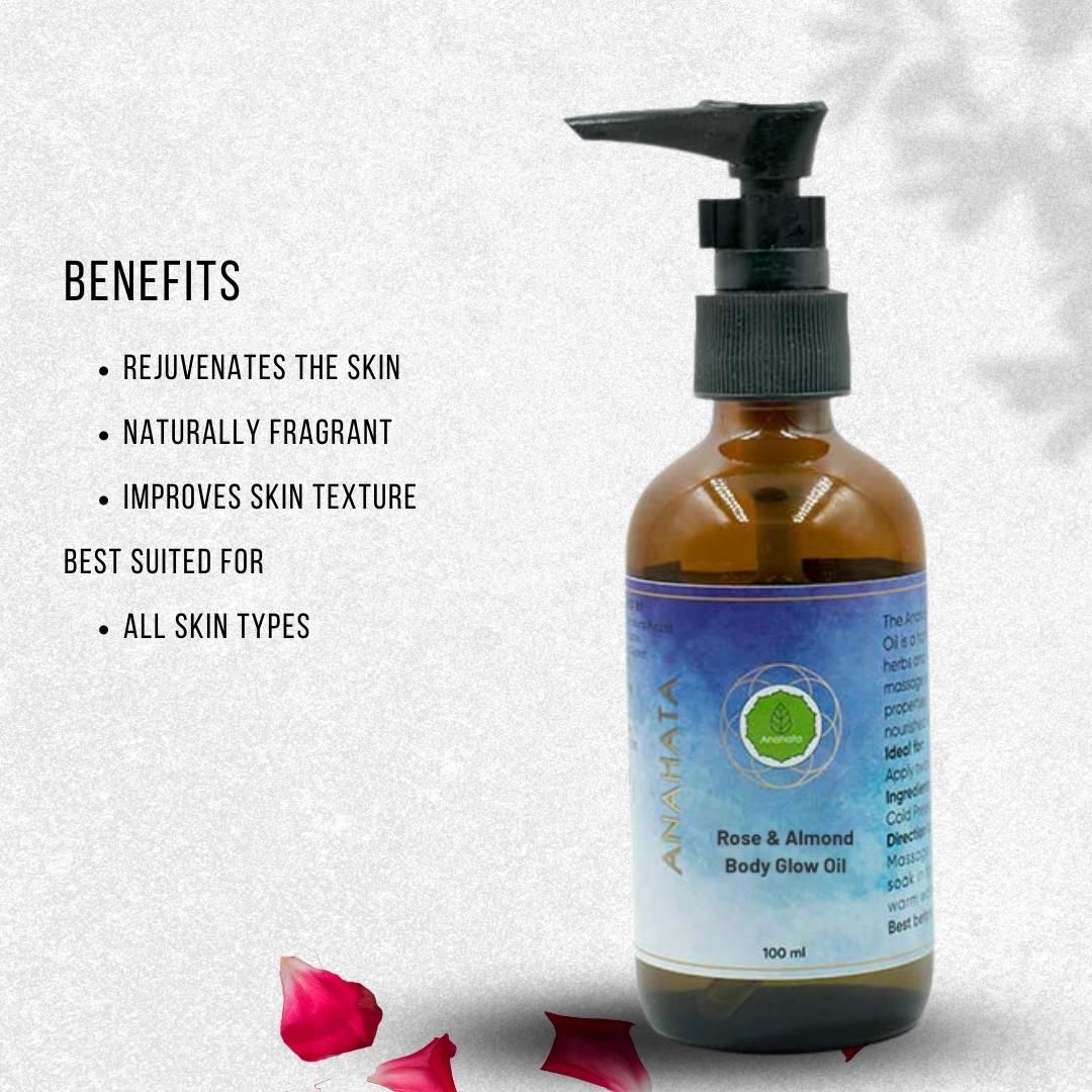 Rose and Almond Body Glow Massage Oil - 100ml | Verified Sustainable by Brown Living™
