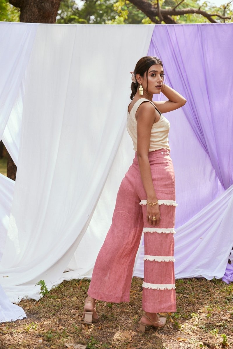 Rose Shadow Trousers | Linen Trousers | Pink Sustainable Bottoms | Verified Sustainable by Brown Living™
