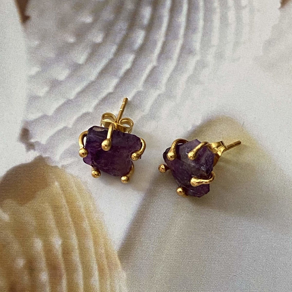 Rough Gemstone Gold Plated Handmade Stud Earrings | Verified Sustainable by Brown Living™