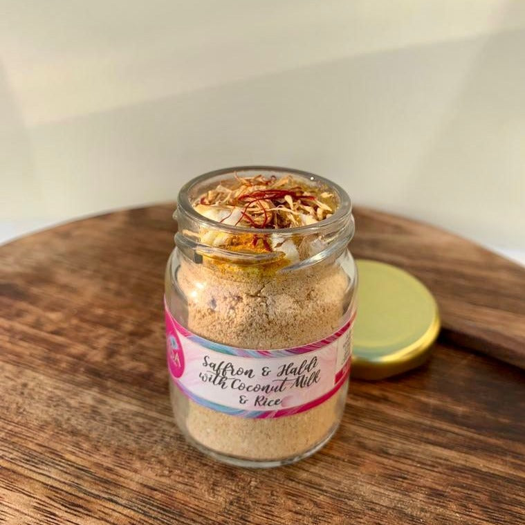 Saffron and Haldi with Coconut Milk and Rice – Face Pack on Brown Living™. SKU: AM1019. Img 3.