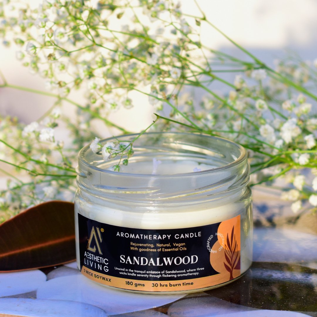 Sandalwood 3 Wick Soy Wax Candle | 30 hr burn, 180 gms | Verified Sustainable by Brown Living™
