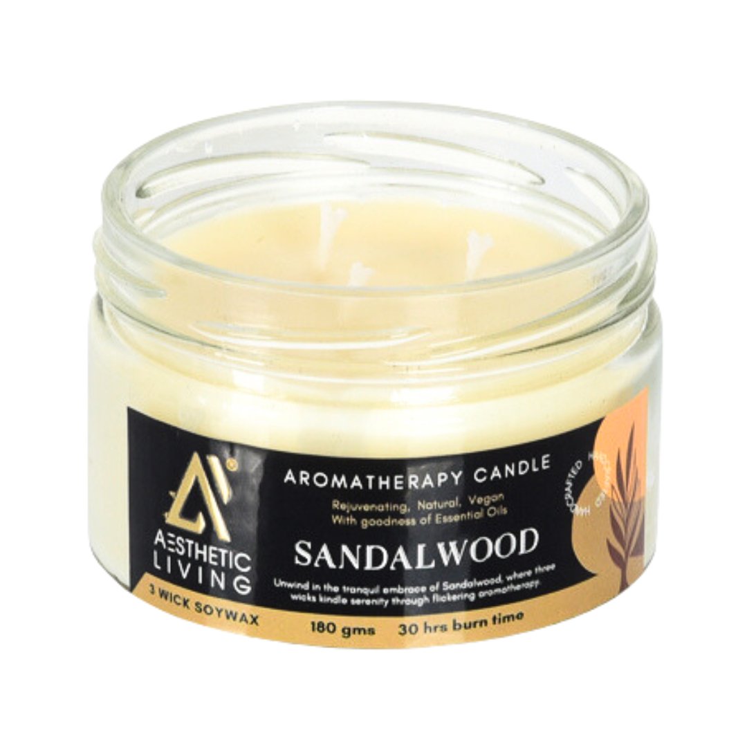 Sandalwood 3 Wick Soy Wax Candle | 30 hr burn, 180 gms | Verified Sustainable by Brown Living™