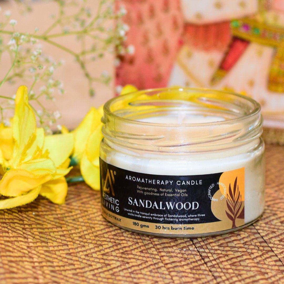Sandalwood 3 Wick Soy Wax Candle | 30 hr burn, 180 gms | Verified Sustainable by Brown Living™