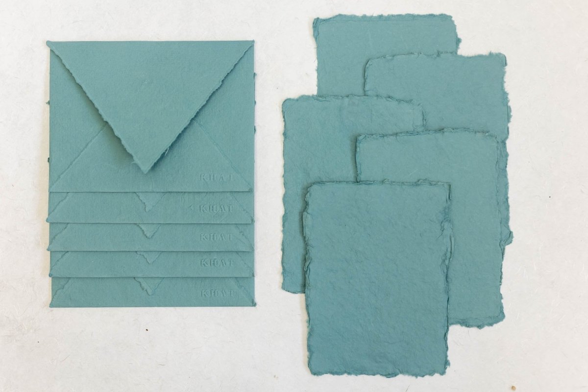 Send a poem - Dusty Blue / Pack of 5 Blank Card & Envelope – Stationery on Brown Living™. SKU: SR006. Img 1.
